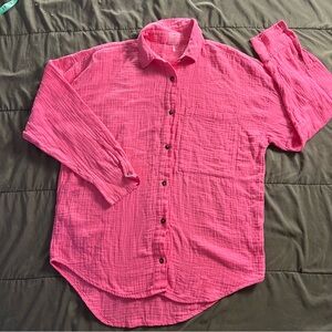 Alia Bright Pink Casual Button Down Shirt size XS